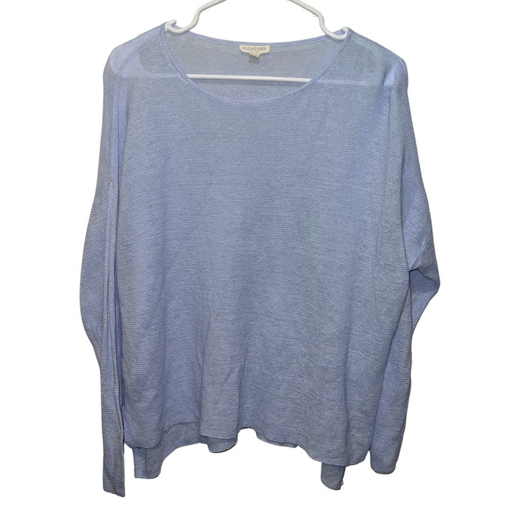 Eileen Fisher Lavender 100% Organic Linen Oversized Knit Blouse